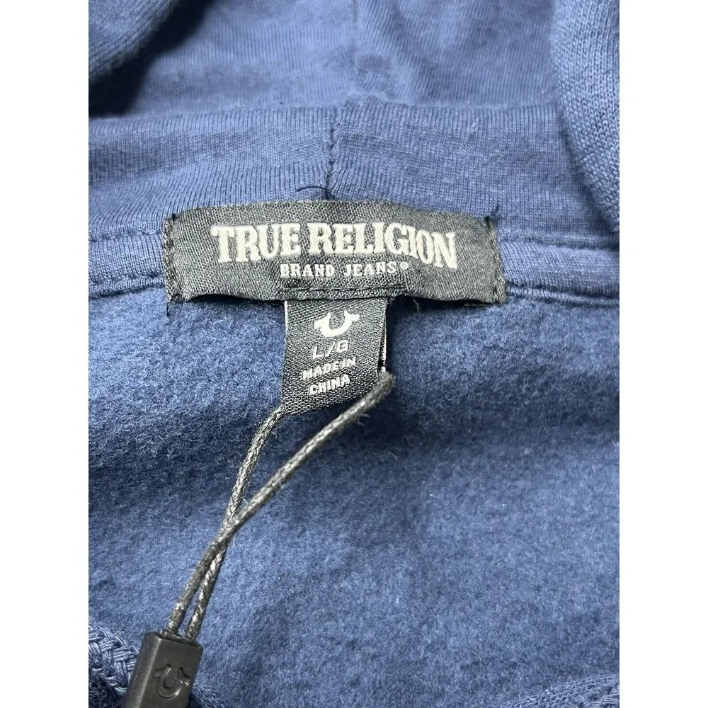 True‎ Religion Mens City Buddha Zip Hoodie Dress Blue Metallic Silver 700145 L